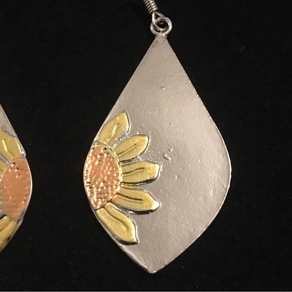 Sunflower Silver Tone Dangle Earrings - Picture 2 of 8
